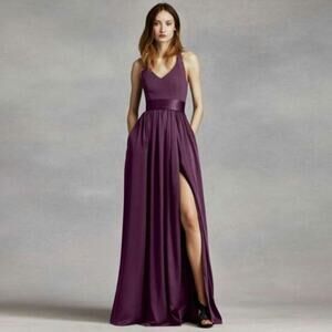 White by Vera Wang Plum Purple Halter Neck Bow Maxi Bridesmaid Prom Dress 2